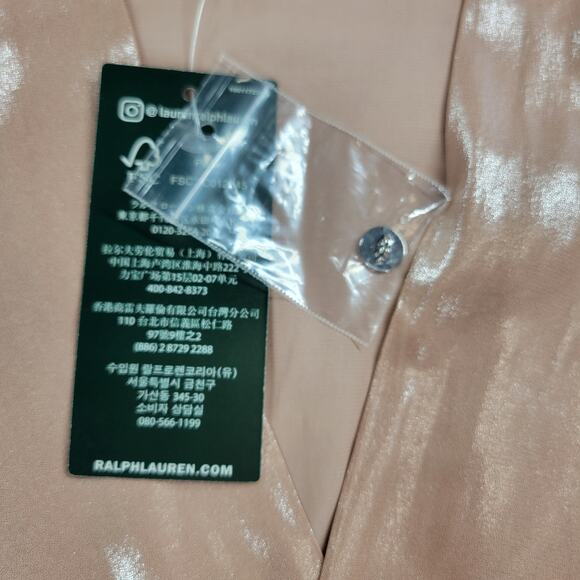 Lauren Ralph Lauren Metallic Blouse Womens M Liquid Pink Surplice Faux Wrap New - Picture 7 of 15